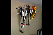 RC Helicopters mounted on a wall using Random Heli Skid Clamps