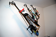 RC helicopters mounted on wall using landing skid clip clamp